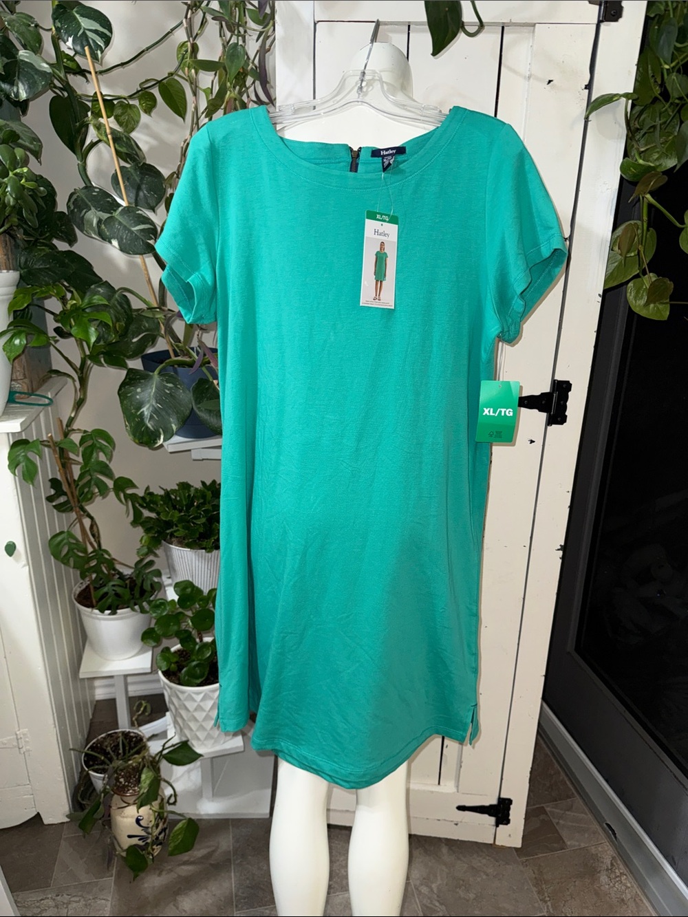 🍄Hatley Green Short Sleeve pull over Shift Dress - XL zip back NWOT